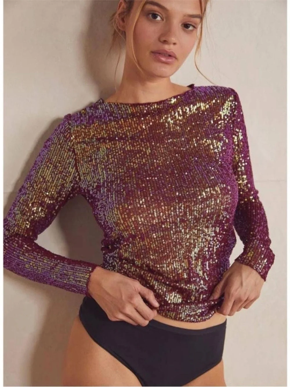 Free People Gold Rush Long Sleeve in Wine Combo Size XS NWOT